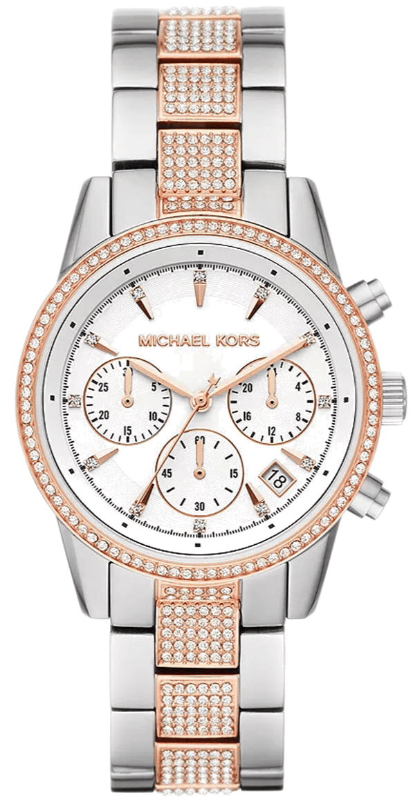 Michael Kors Ritz Chronograph White Dial Two Tone Steel Strap Watch For Women - MK6651
