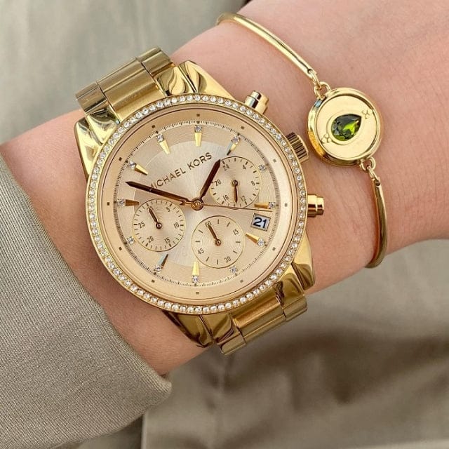 Michael Kors Ritz Gold Dial Gold Steel Strap Watch for Women - MK6356