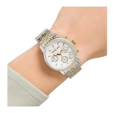 Michael Kors Ritz Chronograph White Dial Two Tone Steel Strap Watch for Women - MK5057