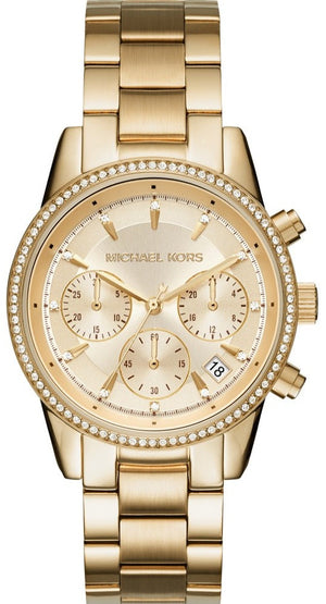 Michael Kors Ritz Gold Dial Gold Steel Strap Watch for Women - MK6356