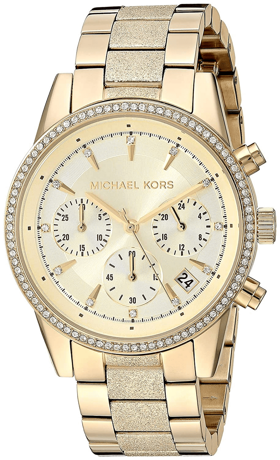 Michael Kors Ritz Chronograph Gold Dial Gold Steel Strap Watch For Women - MK6597