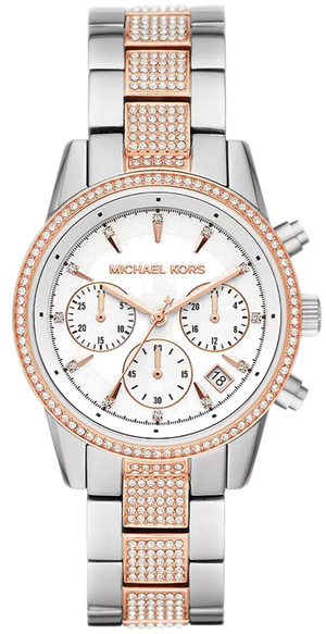 Michael Kors Ritz Chronograph White Dial Two Tone Steel Strap Watch For Women - MK6651