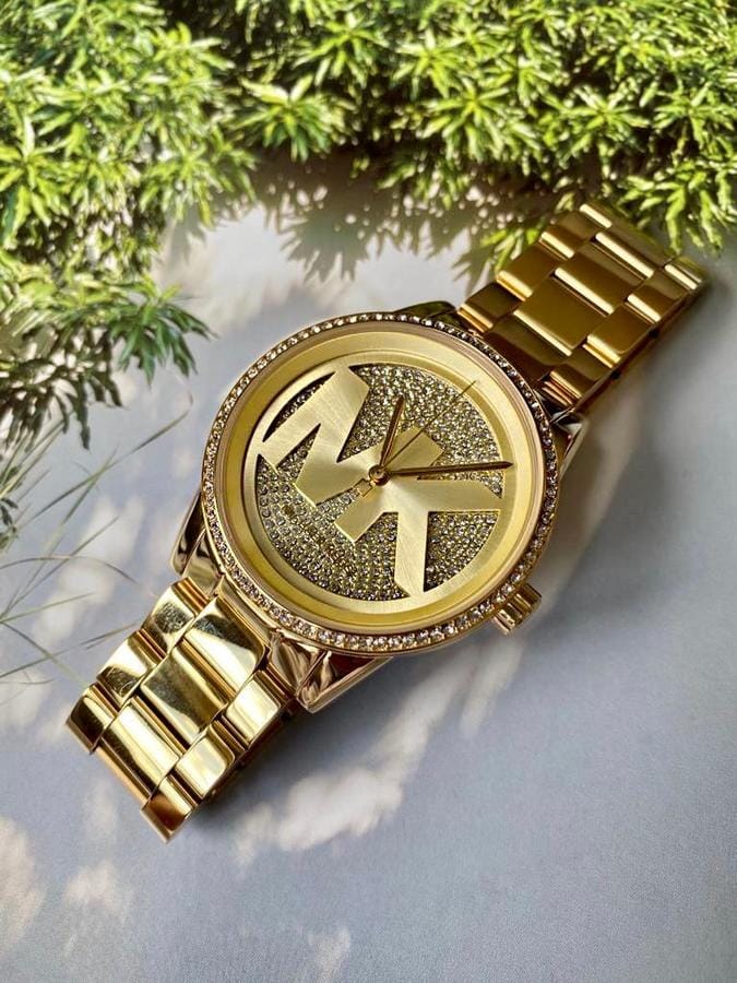 Michael Kors Ritz Pave Crystals Gold Dial Gold Steel Strap Watch for Women - MK6862
