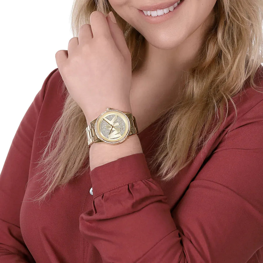 Michael Kors Ritz Pave Crystals Gold Dial Gold Steel Strap Watch for Women - MK6862