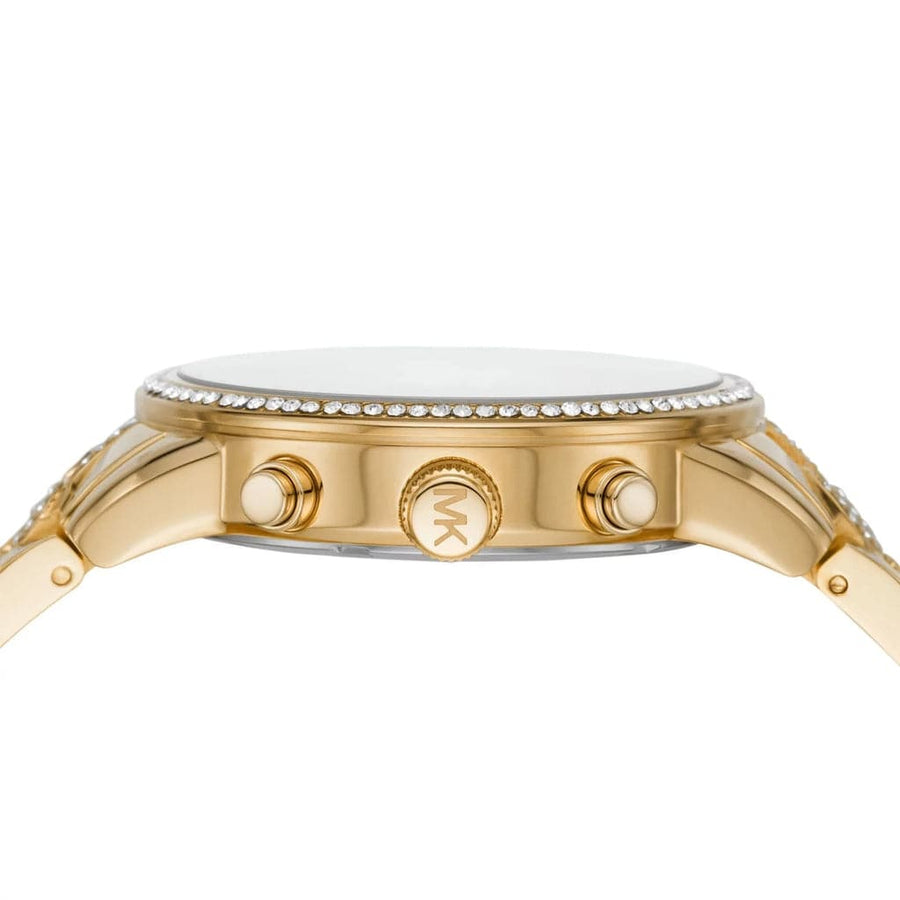 Michael Kors Ritz Three-Hand Glitz Crystals Gold Dial Gold Steel Strap Watch for Women - MK6747