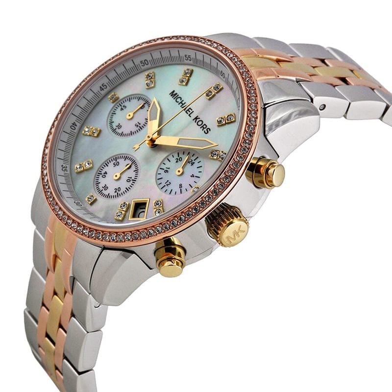 Michael Kors Ritz White Dial Two Tone Steel Strap Watch for Women - MK5650