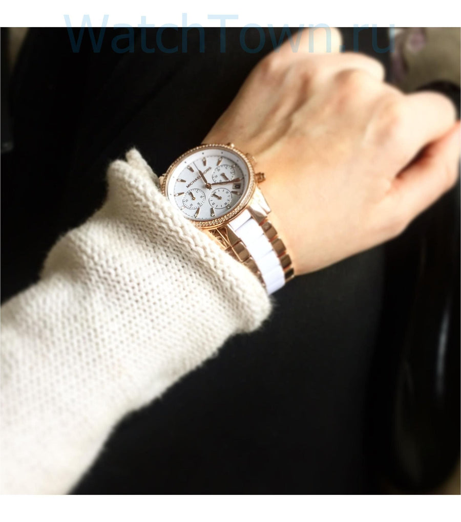 Michael Kors Ritz White Dial Two Tone Steel Strap Watch for Women - MK6324