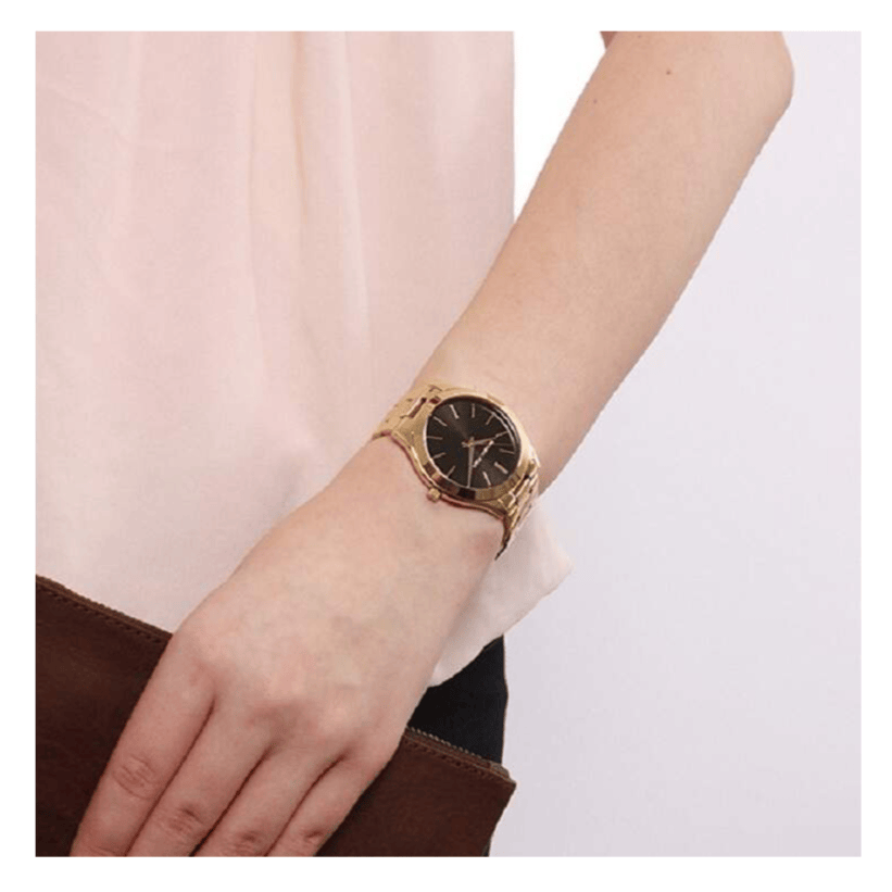 Michael Kors Runway Black Dial Gold Steel Strap Watch for Women - MK3478