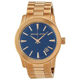 Michael Kors Runway Blue Dial Rose Gold Stainless Steel Strap Watch for Women - MK7065