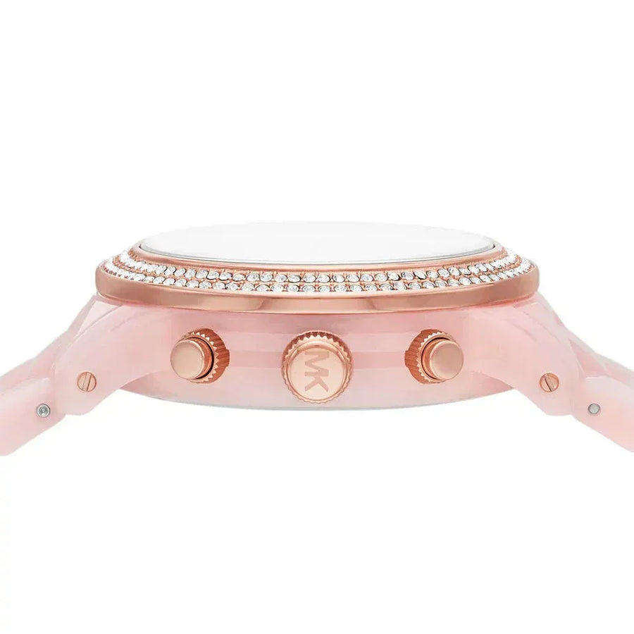 Michael Kors Runway Chronograph White Dial Pink Steel Strap Watch for Women - MK7424