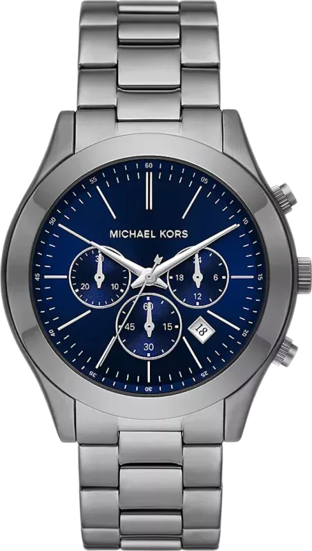 Michael Kors Slim Runway Chronograph Blue Dial Grey Steel Strap Watch For Men - MK8987