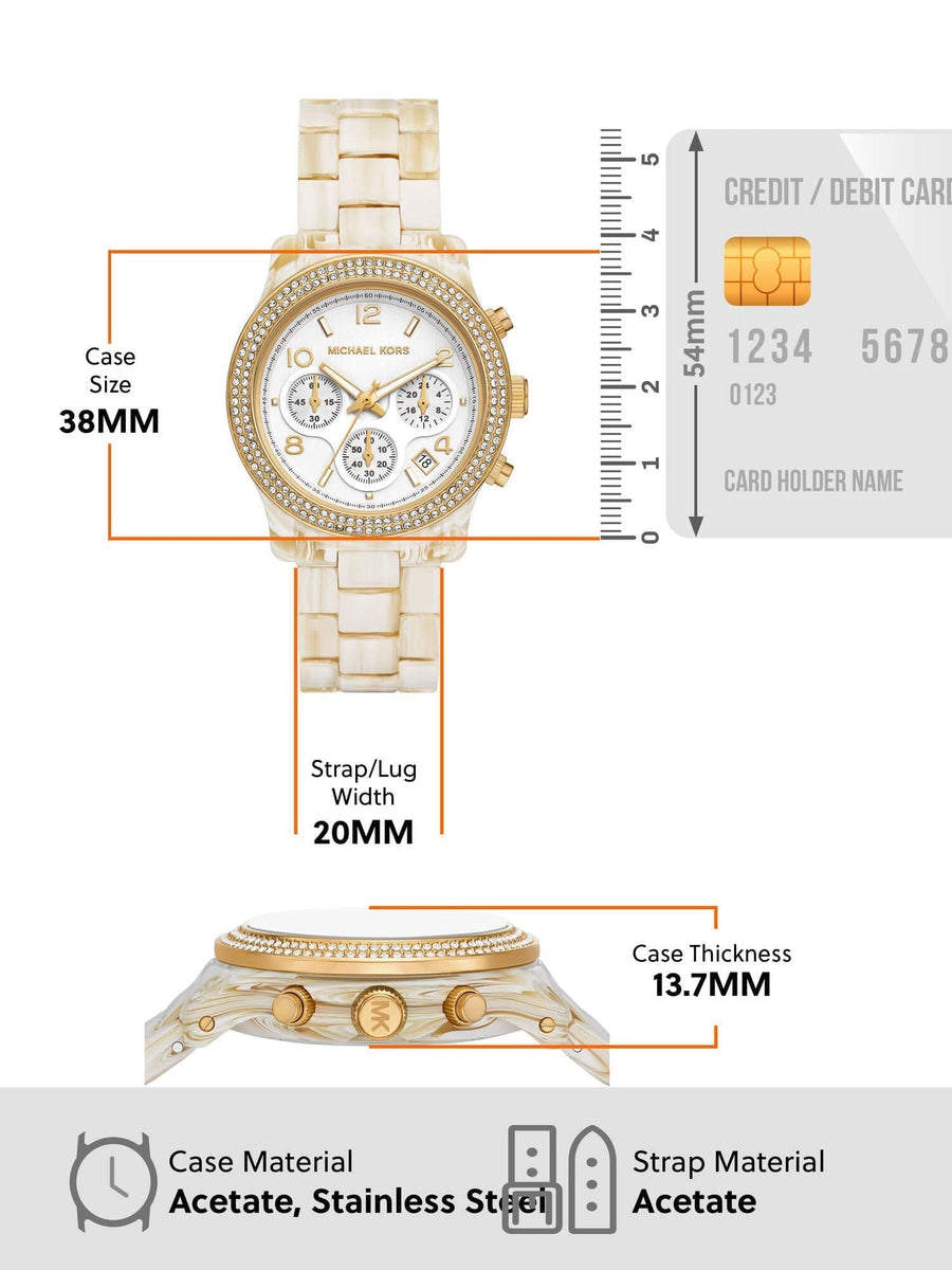 Michael Kors Runway Pavé Chronograph White Dial White Acetate Strap Watch for Women - MK7476