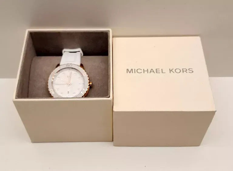 Michael Kors Runway Quartz White Dial White Rubber Strap Watch For Women - MK6853