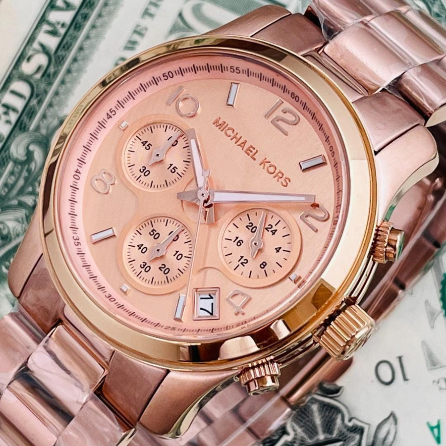 Michael Kors Runway Rose Gold Dial Rose Gold Steel Strap Watch for Women - MK5128