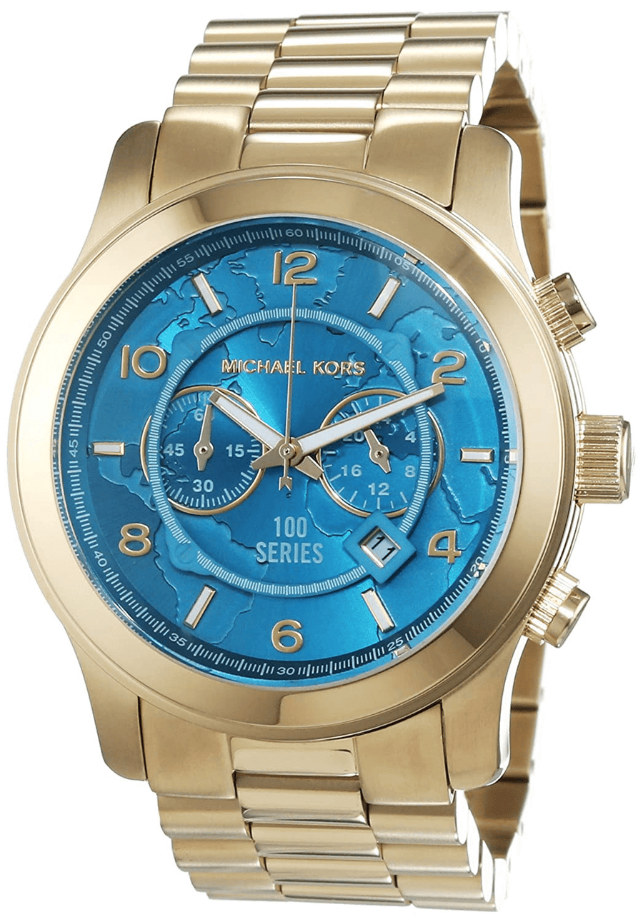 Michael Kors Runway Stop Hunger Blue Dial Gold Steel Strap Watch for Men - MK8315