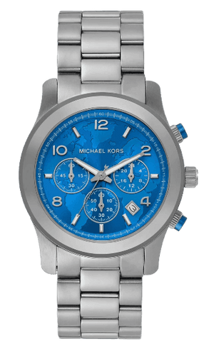 Michael Kors Runway Stop Hunger Blue Dial Silver Steel Strap Watch for Women - MK7427