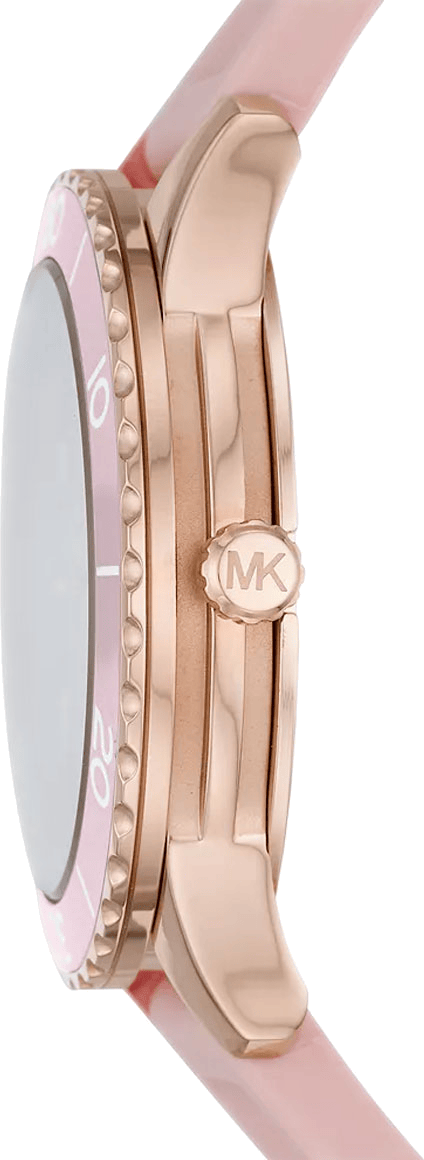 Michael Kors Runway Three Hand Crystal Pave Dial Pink Rubber Strap Watch For Women - MK6854