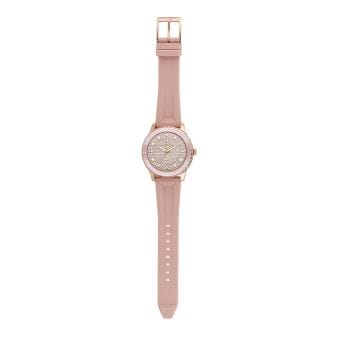 Michael Kors Runway Three Hand Crystal Pave Dial Pink Rubber Strap Watch For Women - MK6854