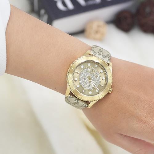 Michael Kors Runway Three Hand Quartz Gold Dial Brown Leather Strap Watch For Women - MK6999