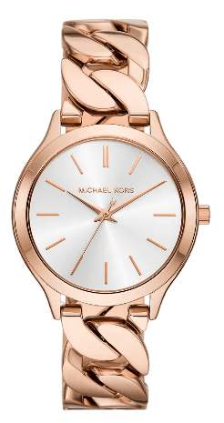 Michael Kors Runway Three-Hand Silver Dial Rose Gold Steel Strap Watch for Women - MK7473