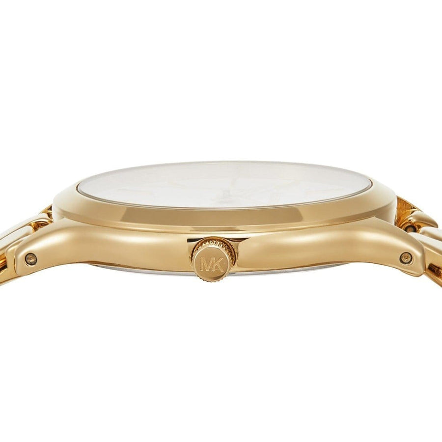 Michael Kors Runway Three-Hand White Dial Gold Steel Strap Watch for Women - MK7472