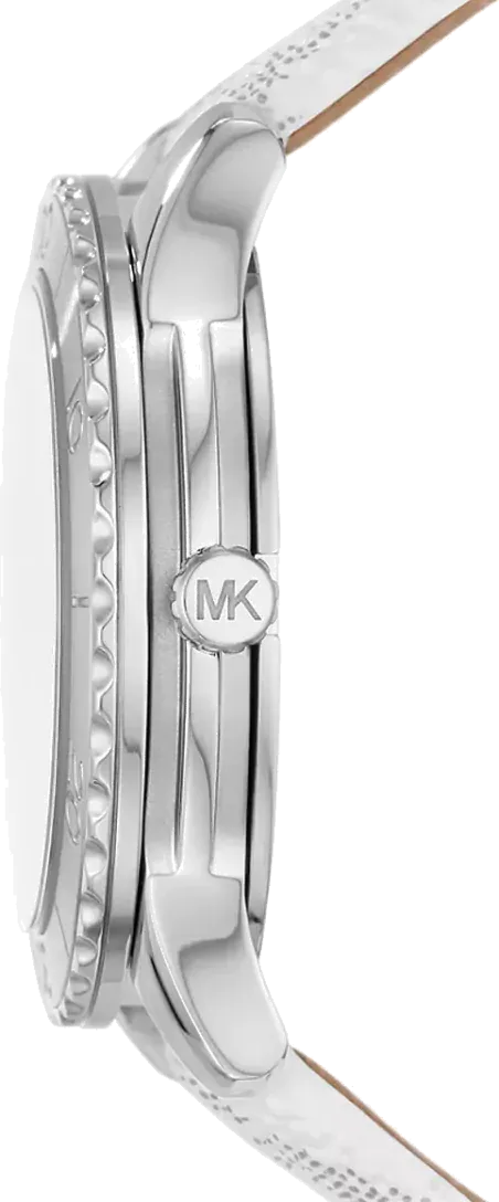 Michael Kors Runway Three Hand White Dial White Leather Strap Watch For Women - MK6998