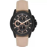 Michael Kors Ryker Chronograph Black Dial Beige Leather Strap Watch For Men - MK8520