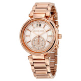 Michael Kors Sawyer Mother of Pearl White Dial Rose Gold Steel Strap Watch for Women - MK6282