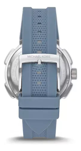 Michael Kors Sidney Multifunction Crystals Silver Dial Blue Rubber Strap Watch for Women - MK7220