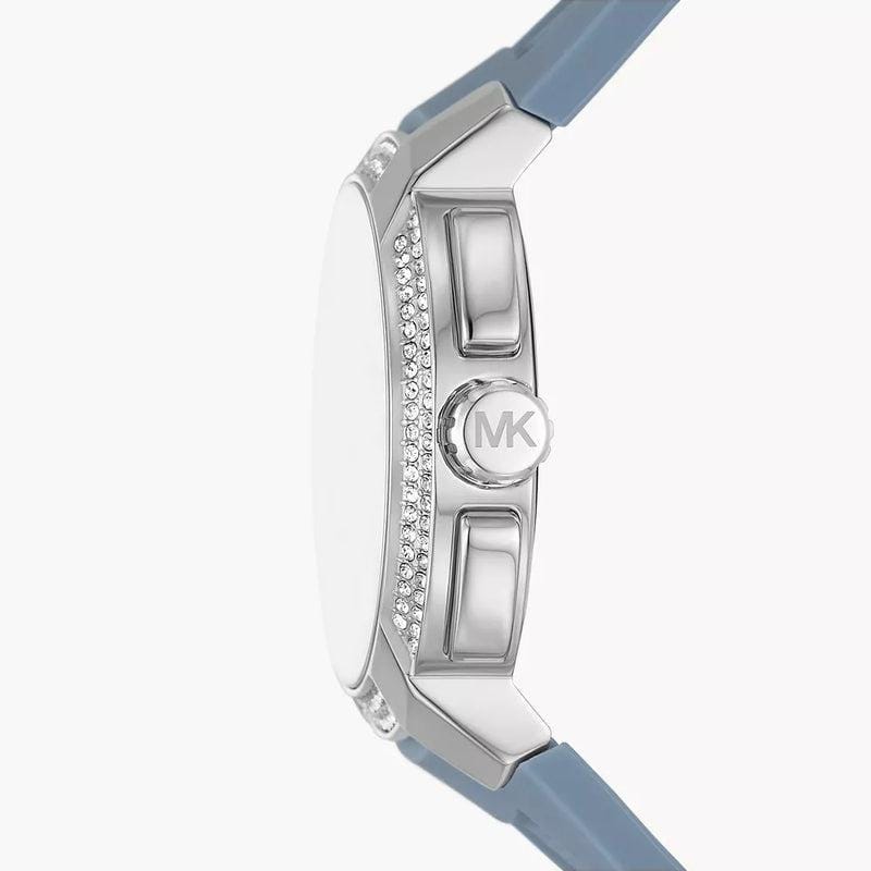 Michael Kors Sidney Multifunction Crystals Silver Dial Blue Rubber Strap Watch for Women - MK7220