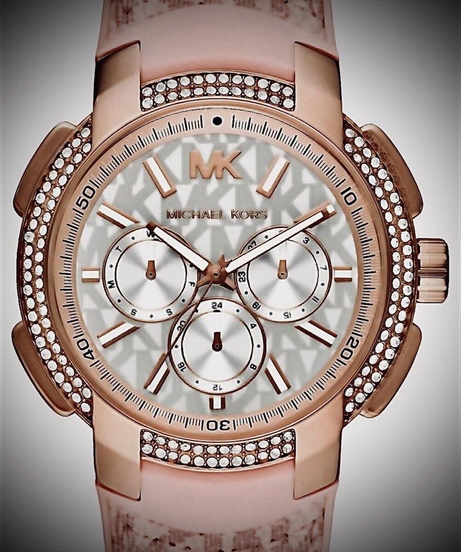 Michael Kors Sidney Multifunction White Dial Pink Silicone Strap Watch For Women - MK7222