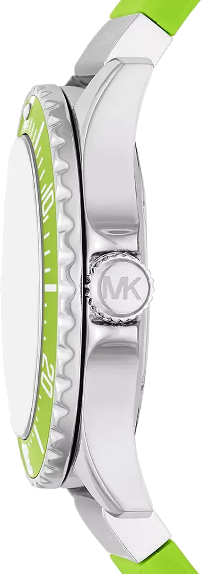 Michael Kors Everest Three Hand Crystals Silver Dial Green Silicone Strap Watch For Women - MK7360