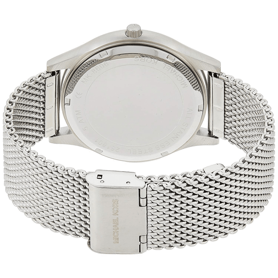 Michael Kors Slim Runway Analog Black Dial Silver Mesh Bracelet Watch For Men - MK8606
