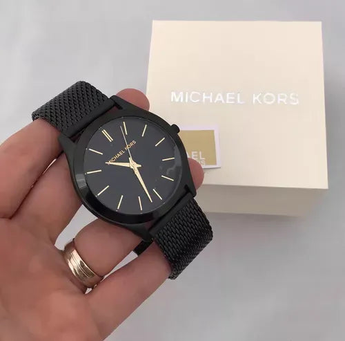 Michael Kors Slim Runway Black Dial Black Mesh Strap Watch for Women - MK8607