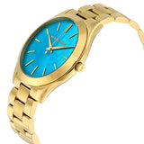 Michael Kors Slim Runway Blue Mother of Pearl Dial Gold Steel Strap Watch for Women - MK3492