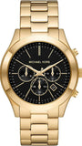 Michael Kors Slim Runway Chronograph Black Dial Gold Steel Strap Watch For Men - MK1076