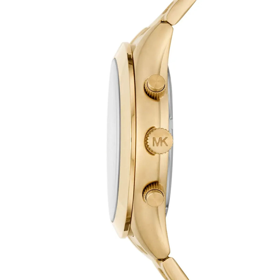 Michael Kors Slim Runway Chronograph Gold Dial Gold Steel Strap Watch For Men - MK8909
