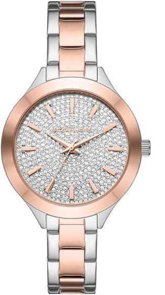 Michael Kors Slim Runway Crystals Silver Dial Two Tone Steel Strap Watch for Women - MK1045