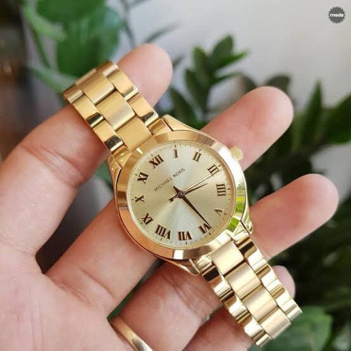 Michael Kors Slim Runway Gold Dial Gold Steel Strap Watch For Women - MK3456