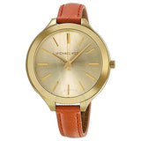 Michael Kors Runway Quartz Gold Dial Orange Leather Strap Watch For Women - MK2275