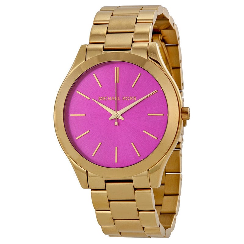 Michael Kors Slim Runway Pink Dial Rose Gold Steel Strap Watch for Women - MK3264