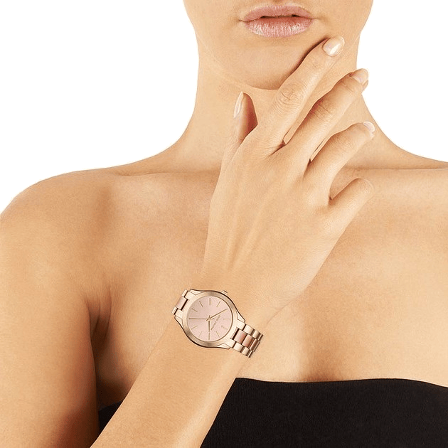 Michael Kors Slim Runway Pink Dial Two Tone Steel Strap Watch for Women - MK3493