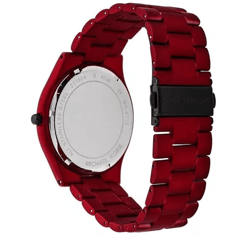 Michael Kors Slim Runway Quartz Black Dial Red Steel Strap Watch for Men - MK8712