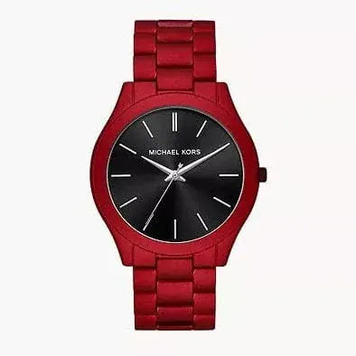 Michael Kors Slim Runway Quartz Black Dial Red Steel Strap Watch for Men - MK8712