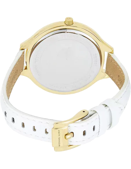 Michael Kors Slim Runway Quartz Gold Dial White Leather Strap Watch For Women - MK2389