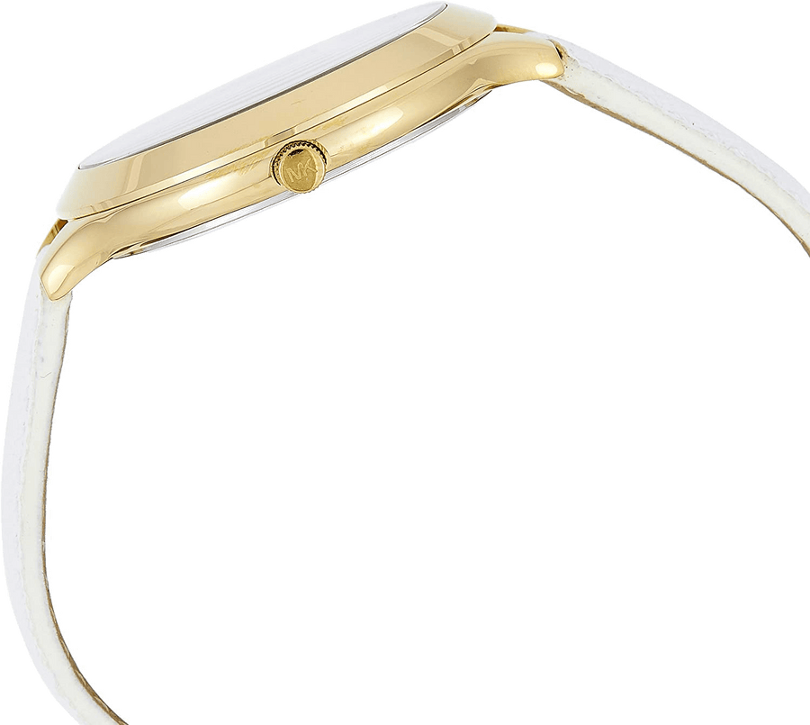 Michael Kors Slim Runway Quartz Gold Dial White Leather Strap Watch For Women - MK2389