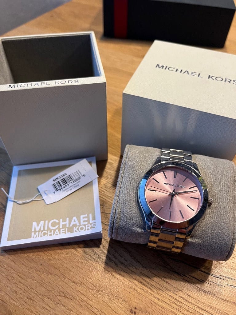 Michael Kors Slim Runway Quartz Pink Dial Silver Steel Strap Watch For Women - MK3380
