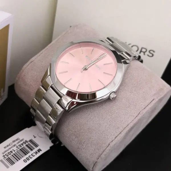 Michael Kors Slim Runway Quartz Pink Dial Silver Steel Strap Watch For Women - MK3380