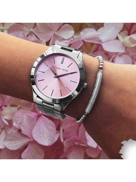 Michael Kors Slim Runway Quartz Pink Dial Silver Steel Strap Watch For Women - MK3380