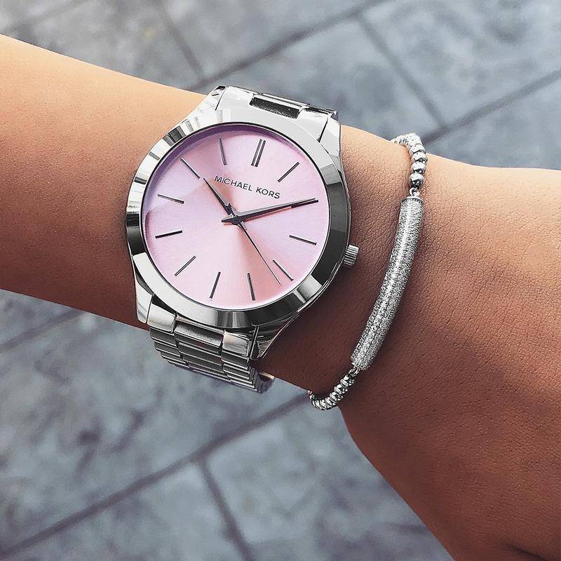 Michael Kors Slim Runway Quartz Pink Dial Silver Steel Strap Watch For Women - MK3380